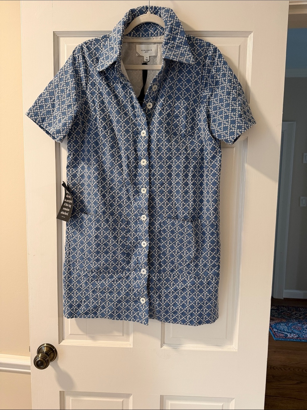 Tuckernuck Blue Geometric Short-Sleeve Shirt Dress